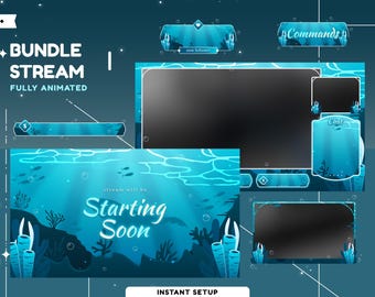 Sea Secrets Animated Stream Overlay Package for Twitch, Under water Stream Overlay, Ocean Theme Twitch, Blue Stream Vtuber, Aquatic Design