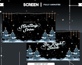 Dark Christmas Animated Stream Screen for Twitch Youtube, Screen Merry Christmas, Santa, Christmas Tree, Night Christmas Overlay,Cute Winter