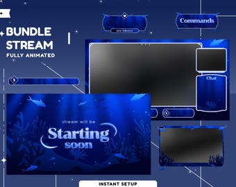 Marine Glow Animated Overlay Package, Blue Sea Stream Bundle, Underwater Overlay, Deep Sea Theme, Fish Theme Stream, Aquatic Overlay Design