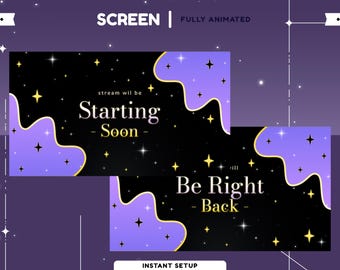 Golden Stardust Animated Stream Screen for Twitch, Purple Black Overlay, Starry Stream Overlay, Galaxy Twitch Overlay, Dreamy Vtuber Overlay