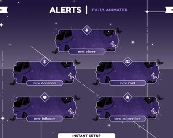 Nocturne Flora Animated Stream Alert Package for Twitch, Youtube, Dark Flower Color Overlay, Black Flower Twitch, Subscriber, Follower, Don
