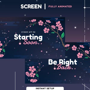 Sakura Boom Animated Stream Screen | Japan Theme | Vtuber Overlay | Transition | Alert | Dark Calm Color | Falling Cherry Blossom | BluePink