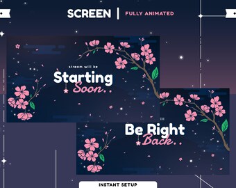 Sakura Boom Animated Stream Screen | Japan Theme | Vtuber Overlay | Transition | Alert | Dark Calm Color | Falling Cherry Blossom | BluePink