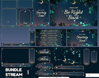 Moonlit Garden Animated Overlay Package, Stardust Night Stream, Celestial Gaming Overlay, Dreamy Night Sky, Galaxy Design, Fantasy Forest