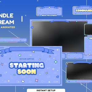 Liebe Pop animiertes Stream Overlay Paket für Twitch, Blaues Stream Overlay, Süßes Kawaii Vtuber Overlay, Liebe und Stern Vollanimiertes Overlay
