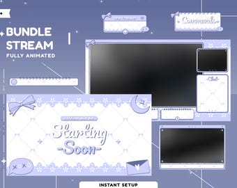 Lavender Lace Animated Overlay Package Twitch Bundle, Pastel Stream Overlay, Cute Twitch Overlay, Cute Bow Theme Overlay, Moon Star Overlay