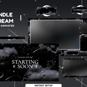Pacchetto di overlay di streaming animato Starveil per Twitch, overlay di notte stellata, overlay in bianco e nero, overlay celeste di Twitch, risorse di streaming carine