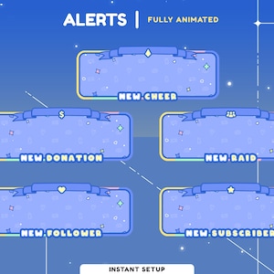 Love Pop Animated Stream Alert Package, Blue Pastel Overlay, Cute Twitch Alerts, Soft Aesthetic Overlay, Star Heart Theme Animated Overlay