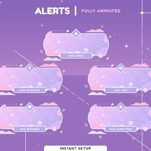 Cloud Dream Animated Stream Alert Package, Galaxy Theme Vtuber Overlay, Kawaii Alert Stream, Pastel Color Pink Vtuber Overlay, Cute Alert