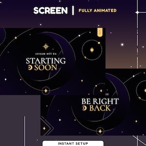 Celestial Nocturne Animated Stream Screen | Celestial Theme | Vtuber Overlay | Panel | Transition | Alert | Galaxy | Dark Color | Black Moon