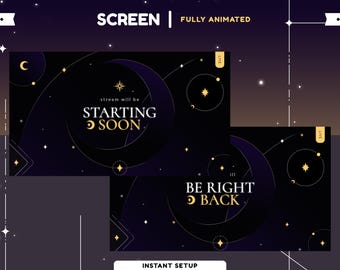 Celestial Nocturne Animated Stream Screen | Celestial Theme | Vtuber Overlay | Panel | Transition | Alert | Galaxy | Dark Color | Black Moon