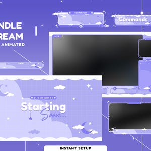 Blue Cute Moon Animated Overlay Package for Twitch,Youtube, Overlay Blue Kawaii, Pastel Blue Color, Moon Cloud Sky, Panel, Alert, Transition