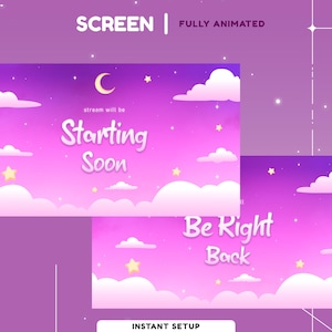Twinkle Night Animated Stream Screen, Pink Purple Overlay, Moon And Cloud, Starry Night Overlay, Pastel Twitch Overlay, Cute Streaming Setup