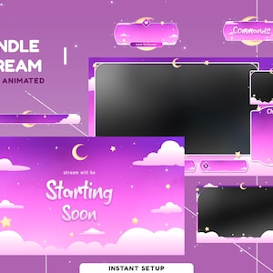 Twinkle Night Animated Overlay Package, Pink Purple Twitch Overlay, Moon Cloud Overlay, Starry Sky Overlay, Night Sky, Kawaii Aesthetic
