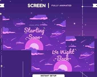 Cloud Night Animated Stream Screen for Twitch, Youtube, Purple Twitch Overlay, Animated Purple, Sky Twitch Screen, Moon Cloud Stream Overlay