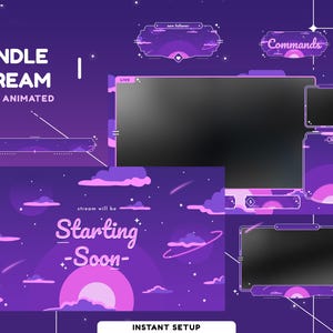 Cloud Night Animated Overlay Twitch Package, Galaxy Theme, Vtuber Overlay, Kawaii, Cute, Pastel Color, Calm Purple, Alert, Panel, Transition