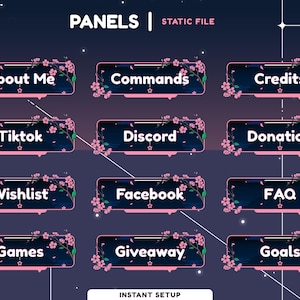 Sakura Boom Static Stream Panel Package | Japan Theme | Vtuber Overlay | Pink  | Transition | Alert | Calm Color | Falling Cherry Blossom