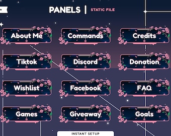 Sakura Boom Static Stream Panel Paket | Japan-Thema | Vtuber Overlay | Rosa | Übergang | wachsam | ruhige Farbe | Fallende Kirschblüte