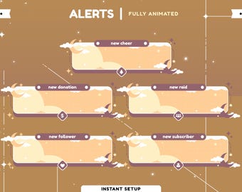 Yellow Cute Moon Animated Stream Alert Package for Twitch, Youtube, Pastel Color Overlay, Aesthetic Alert, Calm Color, Follower, Donation