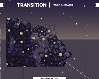 Moonshade Flower Animated Stinger Transition for Twitch, Purple Stream Transition, Moon And Stars Vtuber Overlay, Floral Twitch Transition