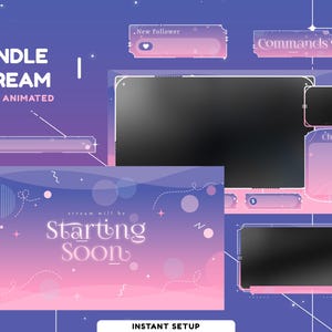 Pacote de sobreposição de fluxo animado Aurora Pulse para Twitch, sobreposição de fluxo rosa com gradiente suave, sobreposição fofa Kawaii para Twitch, abstrato colorido