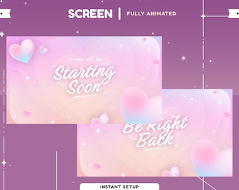 Pastel Love Animated Stream Screen for Twitch, Youtube, Pink Twitch Overlay, Animated Valentine Twitch Screen,Heart Aesthetic Stream Overlay