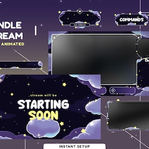 Dark Cloud Animated Overlay Package, Galaxy Theme, Sky Vtuber Overlay, Panel, Transition, Alert, Kawaii and Cute Twitch Overlay, Dark Black