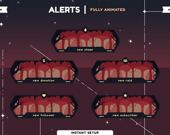 Shadow Cave Animated Stream Alert Package for Twitch, Youtube, Dark Flower Color Overlay, Mystic Forest Twitch, Subscriber, Follower, Don