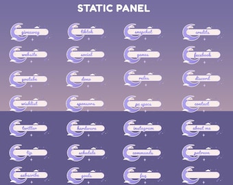Cloudy Crescent Static Stream Panel Pack, Pastel Purple Overlay, Sleepy Crescent Moon Panels, Dreamy Cloud Overlay, Starry Night Panels