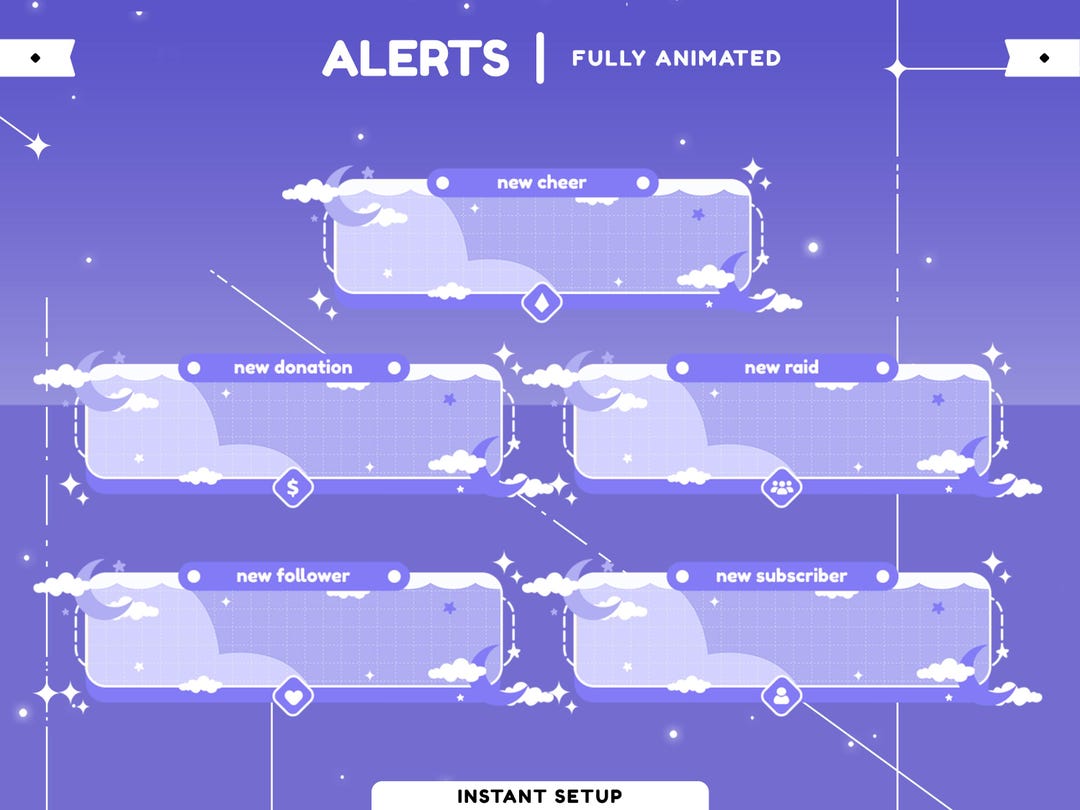 Blue Cute Moon Animated Stream Alert Package for Twitch, Youtube ...