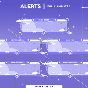 Blue Cute Moon Animated Stream Alert Package for Twitch, Youtube, Pastel Color Overlay, Aesthetic Alert, Calm Color, Follower, Donation, Sub