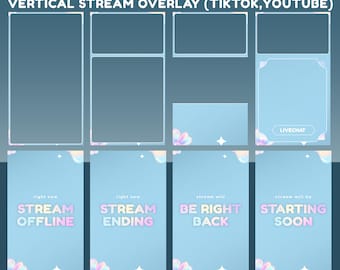 Cherry Glimmer Animated Stream Tiktok, Vertical Stream Overlay, Pink and Lavender Gradient Accents, Cream Yellow Puffy Stars, Cute Ribbon