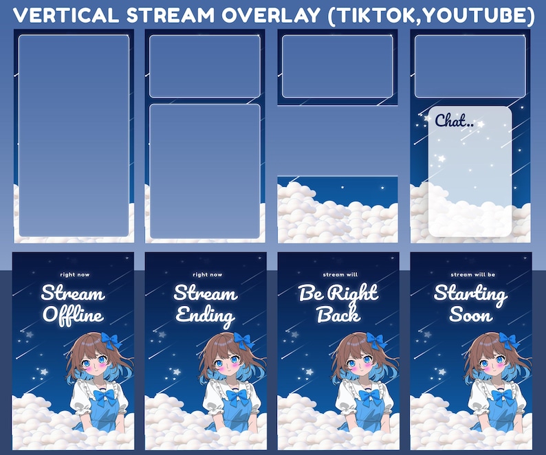 Example Vertical Stream Overlay Twinkle Art Animated Stream Overlay Package, Tiktok Overlay, Blue and ...