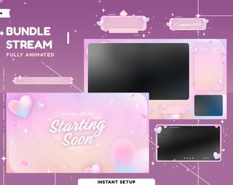 Pastel Love Animated Stream Overlay Package for Twitch, Youtube, Kick, Soft Heart Stream Overlay, Valentine Twitch, LoveIs Beautiful Stream