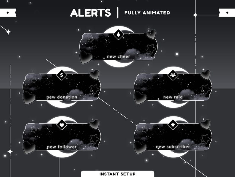 Starveil Animated Stream Alert Package, Black White Overlay, Galaxy ...