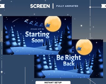Winter Moon Animated Stream Screen, Blue Winter Scene, Snow Night Overlay, Christmas Twitch Overlay, Holiday Theme Screen, Vtuber Santa