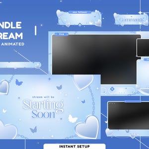 Pacote de sobreposição de transmissão animada Love Sick para Twitch Youtube, Kick, Twitch Overlay Blue Soft, Love Animated, tema estético, Butterfly Blue
