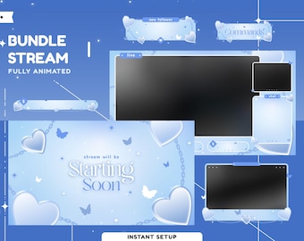 Love Sick Animated Stream Overlay Package for Twitch Youtube, Kick, Twitch Overlay Blue Soft, Love Animated, Aesthetic Theme, Butterfly Blue