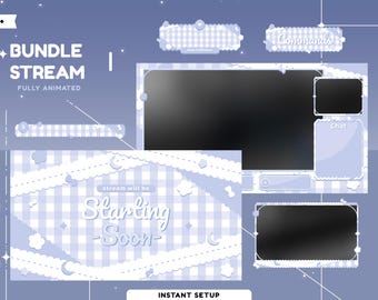 Wrinkle Kawaii Animated Overlay Package for Twitch, Youtube, Cute Twitch Overlay, Pastel Gamer Overlay, Purple Aesthetic Vtuber Overlay