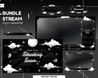 Butterfly Dream Animated Stream Overlay Package for Twitch, Youtube, Kick, Night Aesthetic Stream Overlay, Celestial Beauty Twitch Overlay