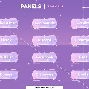 Cloud Dream Static Stream Panel Pack, Kawaii Theme Vtuber Overlay Panel, Cute Pastel Color, Purple Stream Panel, Calm Color Twitch Overlay