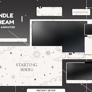 Celestial Ivory Animated Overlay Package, Celestial Theme, Minimalist Design Streamer Setup, Black And White Twitch Overlay,Starry Aesthetic