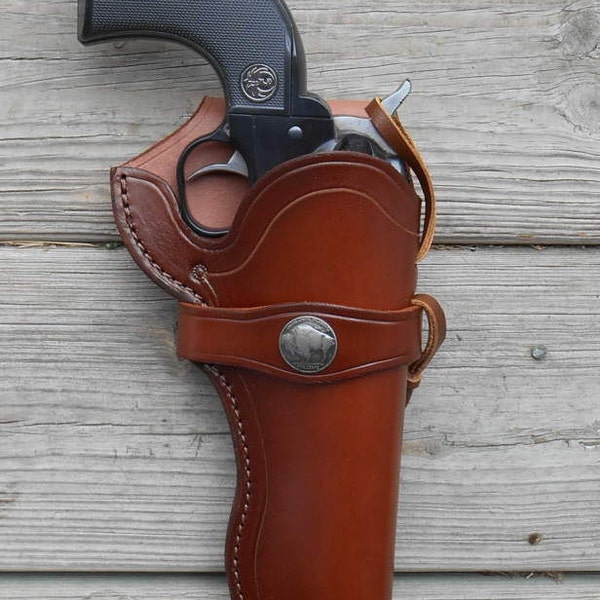 Ruger Single-Six 22 Leather Gun Holster/ buffalo nickel trim