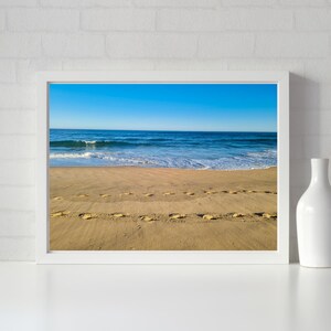 Footprints in Sand Beach Print: Coastal Ocean Waves Art (Digital Download)
