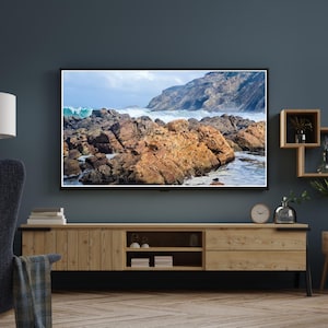 Moody Ocean Waves Crashing on Rocks: Coastal Seascape Art (Digital Download)