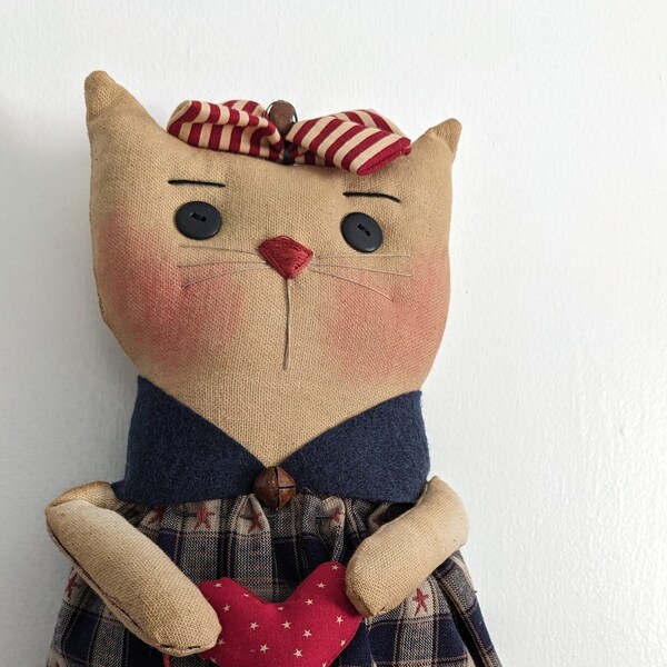 Primitive Americana Cat Doll/Handmade