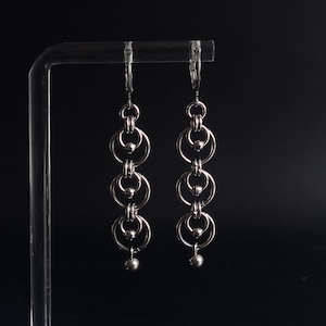 Silver Gothic Hoop Chainmail Earrings Alternative Jewellery Silver Hoops Stainless Steel Gift for Her