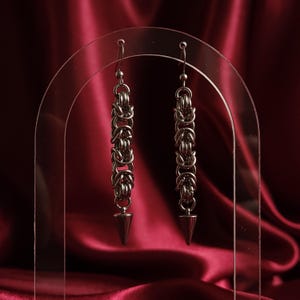 Long Chain Earrings | Chunky Stainless Steel Chainmail Spike Earrings, Waterproof Non Tarnish Jewellery