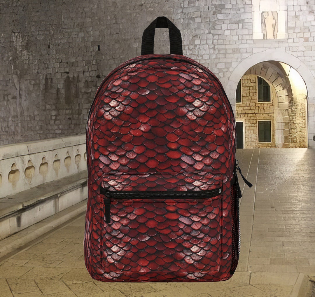Magical Red Dragon Scale Backpack Eye-catching Faux Scales, Functional ...