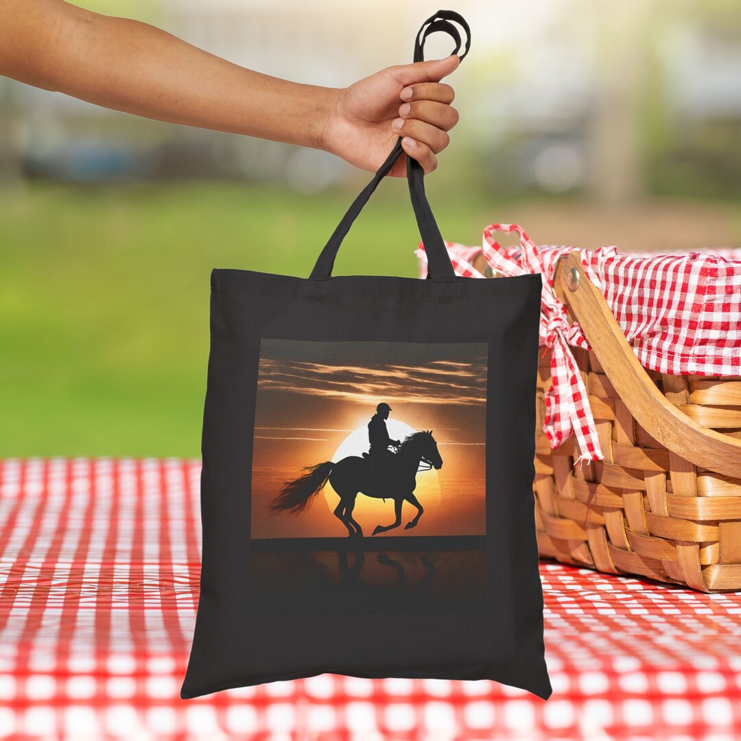 Watercolor Horse Haven Medium Burlap Bottom Weekender Tote